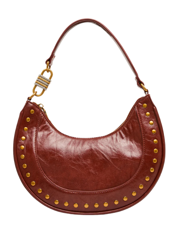 Highfashion Handbags Rust Dome-Studded Denim Shoulder Bag for Women