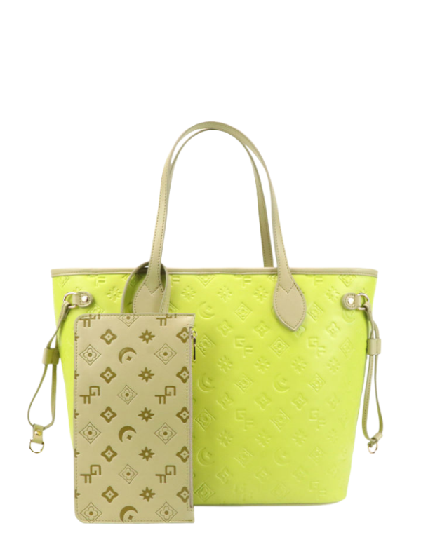 HighFashion Handbags Neon Yellow Embossed Tote Shoulder Bag Set