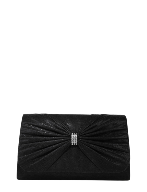 HighFashion Handbags Black Pleated Rhinestone Evening Clutch