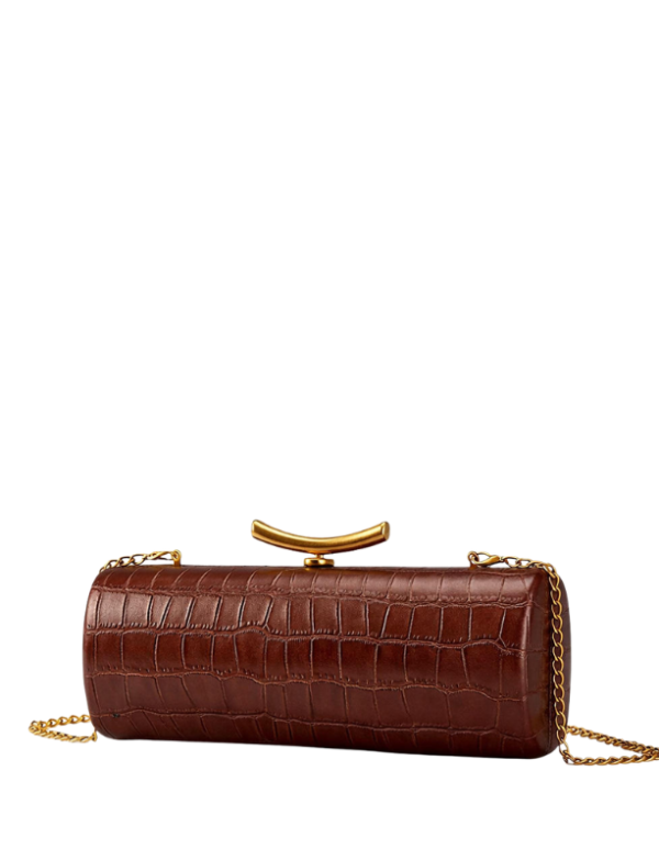 HighFashion Handbags Brown Croc-Embossed Cylinder Clutch