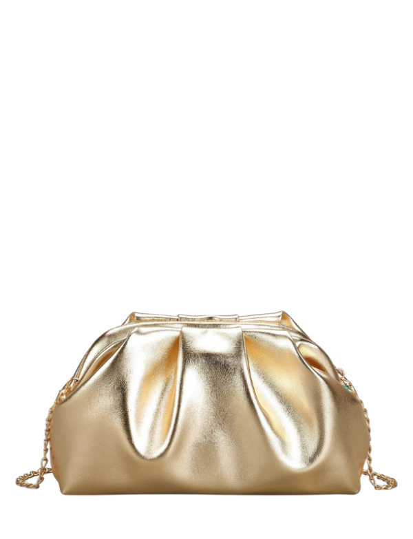 HighFashion Handbags Gold Pleated Chain Clutch